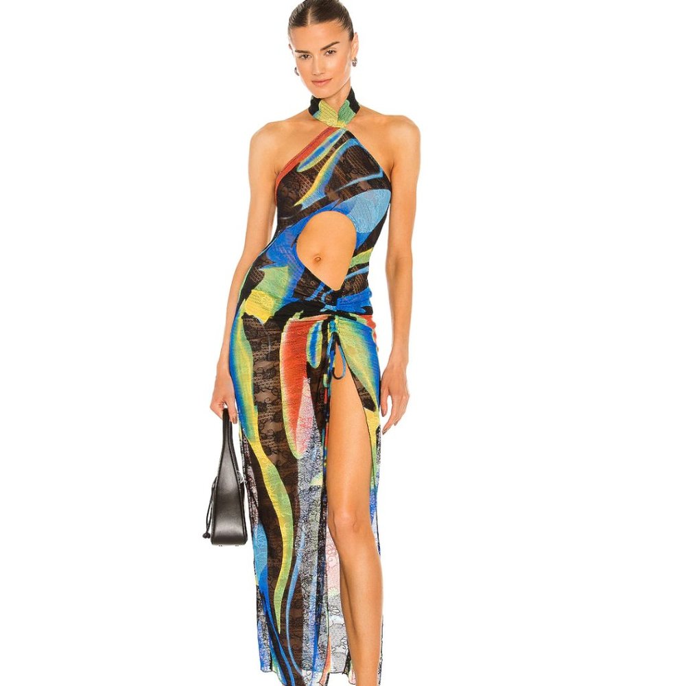 Kim Shui Multicolor Abstract Cutout Swim Coverup - Blue, Green, Yellow, Black
